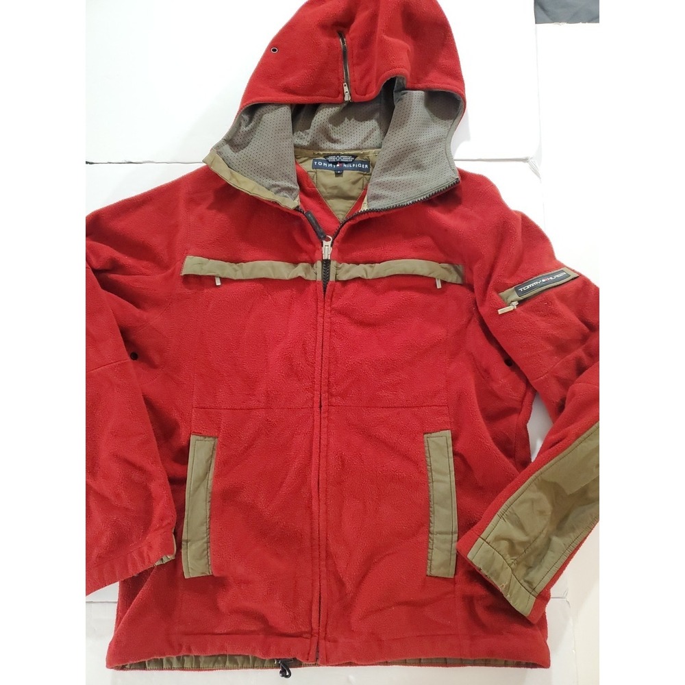Vintage 90s‎ Tommy Hilfiger Outdoors Fleece Jacket Mens Small Colorblock w hood